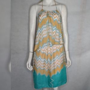 Halter Top Silk Dress Womens L Tie Glam Colorful